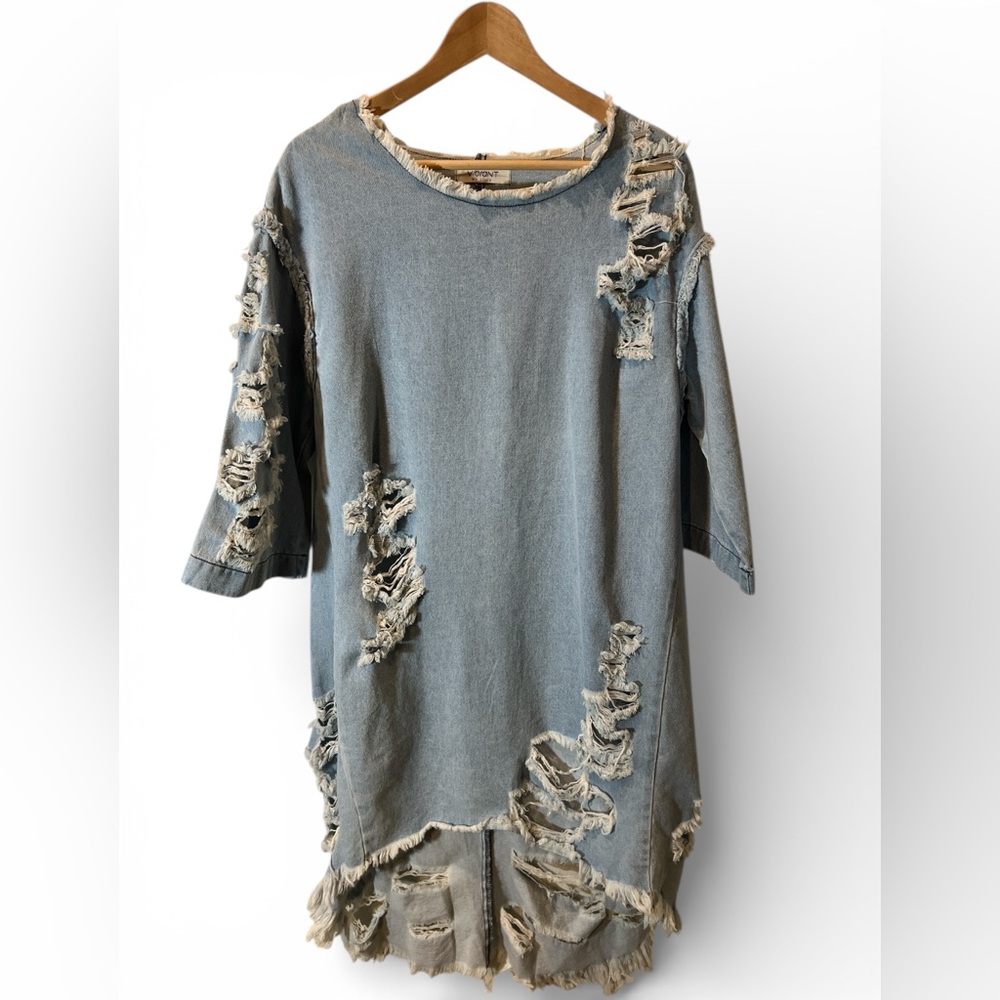 Frayed Denim Tunic Top by Vibrant m.i.u - Made in the U.S.A size - Large